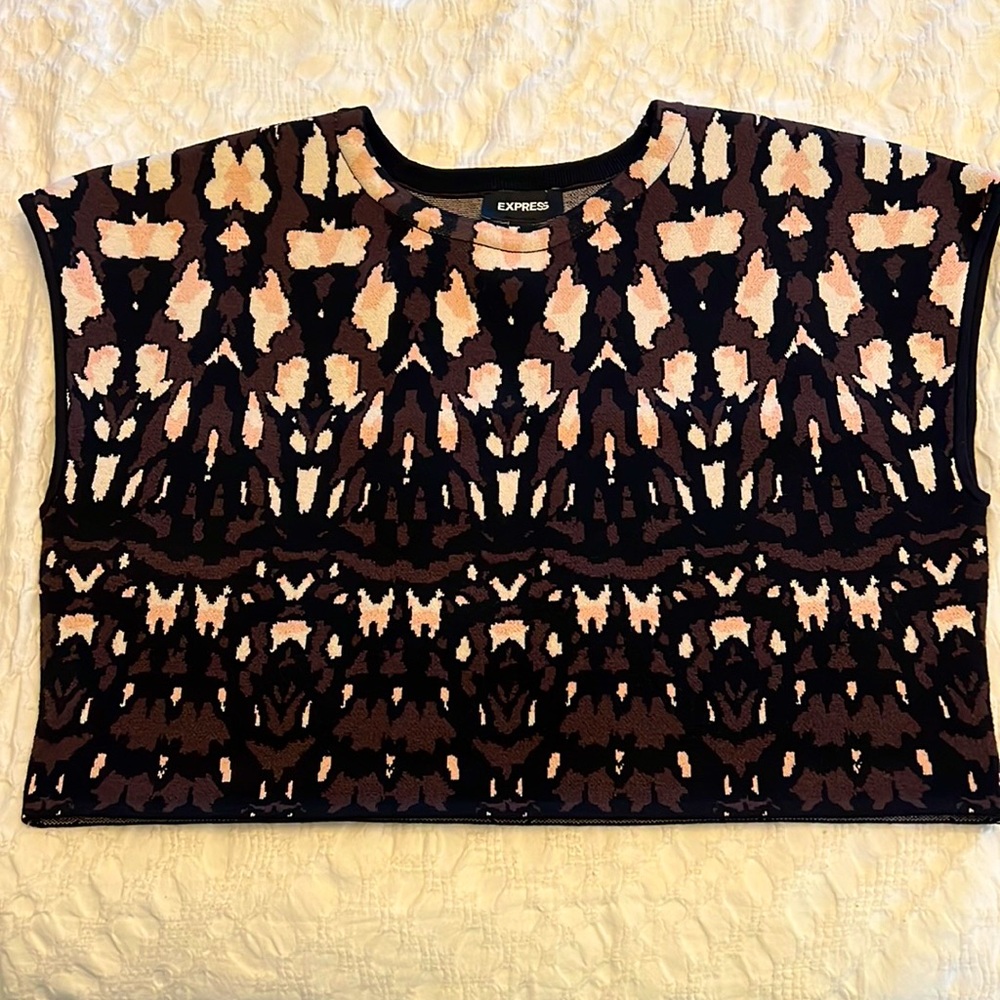 Body Contour Abstract Print Cropped Sweater XL